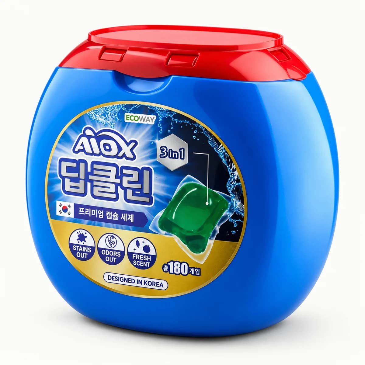 AIOX: Капсулы для стирки Deep Clean, 180 шт. — студийная визуализация упаковки